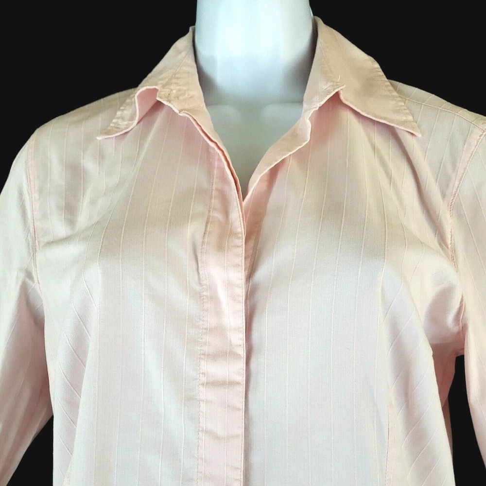 Talbots Women 8 Blouse Light Pink Ribbed Cotton Blend Long Sleeve Button Up